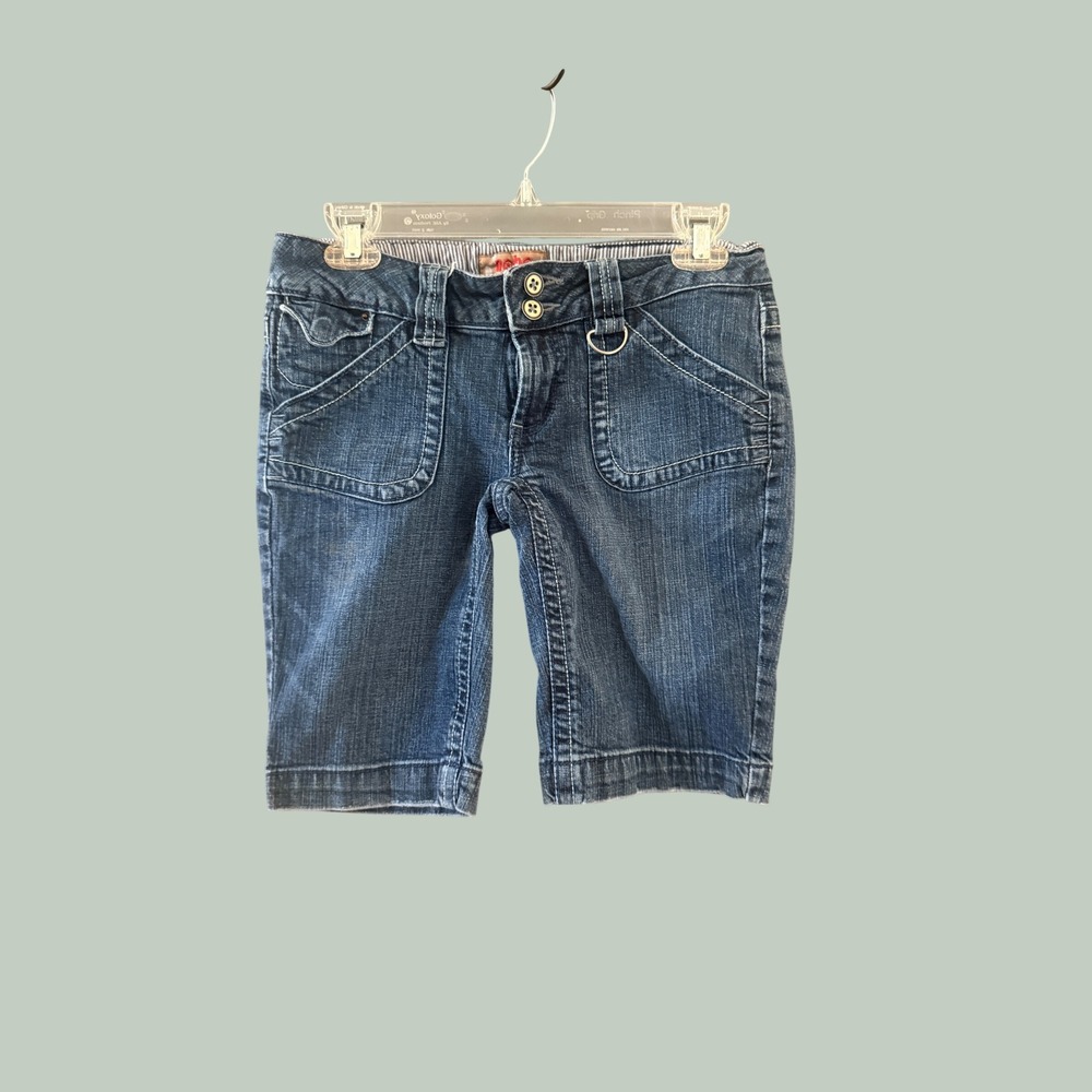 No Boundaries Vintage Y2k Juniors 3 Cargo Denim Bermuda Shorts Low Rise 9in